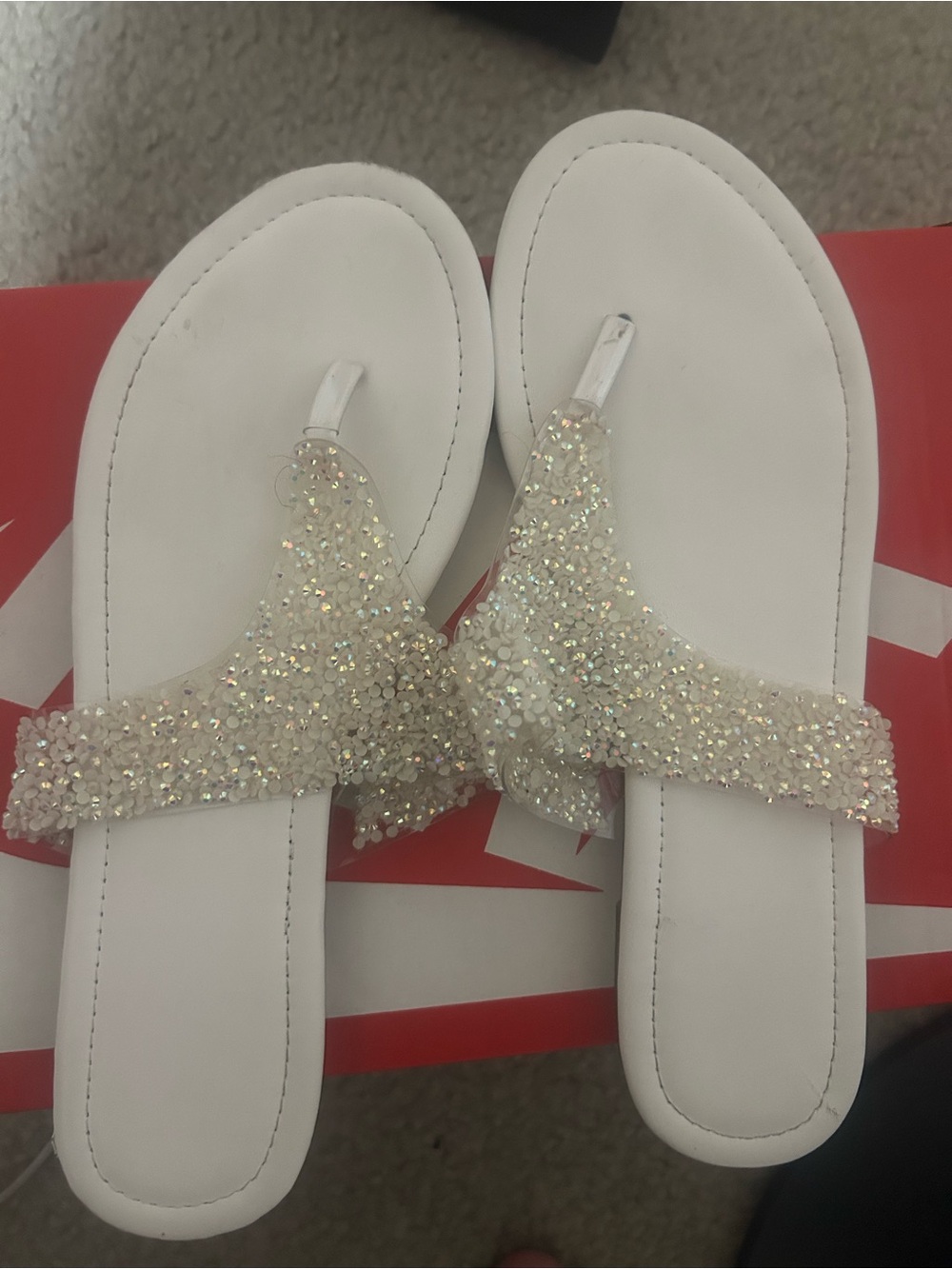 White Sparkle T-Strap Sandals - Women's
